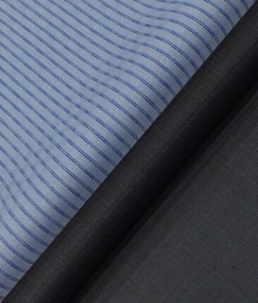 Reid & Taylor Dark Navy Blue Self Check Trouser Fabric With Exquisite Sky Blue Striped Shirt Fabric (Unstitched)