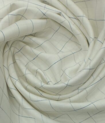Linen Club White 100% European Linen Blue Checks 100% European Linen Structured Unstitched Blazer Fabric (2 M)