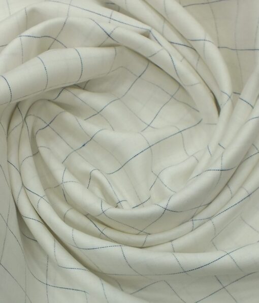 Linen Club White 100% European Linen Blue Checks 100% European Linen Structured Unstitched Blazer Fabric (2 M)