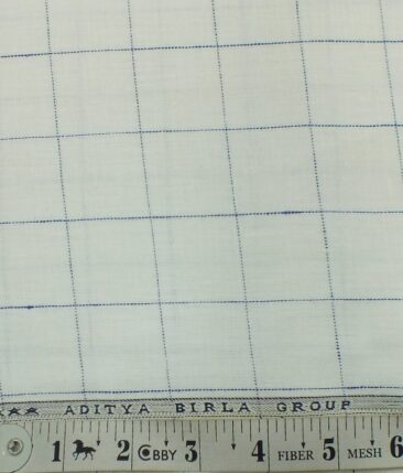 Linen Club White 100% European Linen Blue Checks 100% European Linen Structured Unstitched Blazer Fabric (2 M)
