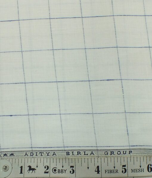 Linen Club White 100% European Linen Blue Checks 100% European Linen Structured Unstitched Blazer Fabric (2 M)