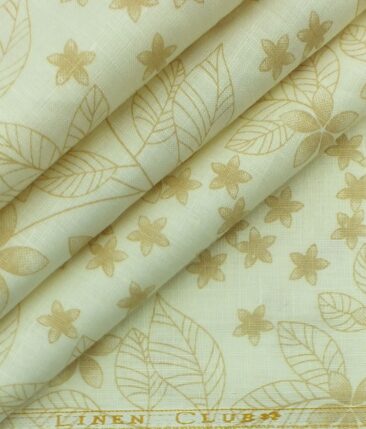 Linen Club Cream base 65% Linen 35% Cotton Brown Floral Print Shirt Fabric (1.60 M)