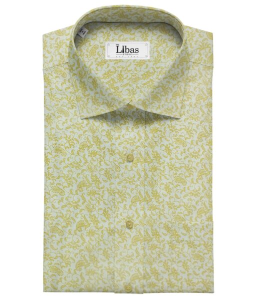 Linen Club Off White base 100% Pure Linen 60 LEA Beige Floral Print Shirt Fabric (1.60 M)