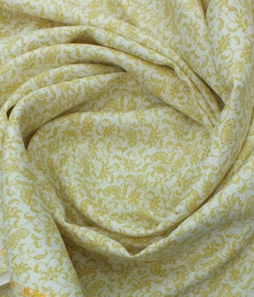Linen Club Off White base 100% Pure Linen 60 LEA Beige Floral Print Shirt Fabric (1.60 M)