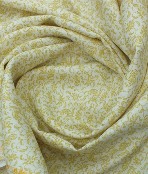 Linen Club Off White base 100% Pure Linen 60 LEA Beige Floral Print Shirt Fabric (1.60 M)