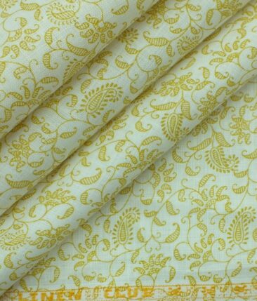 Linen Club Off White base 100% Pure Linen 60 LEA Beige Floral Print Shirt Fabric (1.60 M)