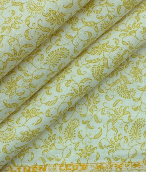 Linen Club Off White base 100% Pure Linen 60 LEA Beige Floral Print Shirt Fabric (1.60 M)