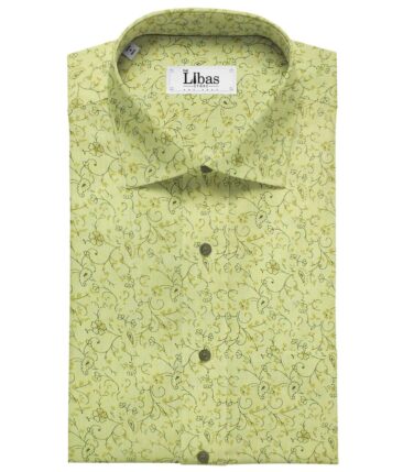 Linen Club Lemon Yellow base 100% Pure Linen 60 LEA Brown Floral Print Shirt Fabric (1.60 M)