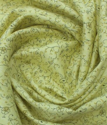 Linen Club Lemon Yellow base 100% Pure Linen 60 LEA Brown Floral Print Shirt Fabric (1.60 M)