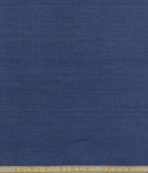 Linen Club Denim Blue 100% European Linen Self Design Unstitched 2 Piece Suit or Safari Suit Fabric (3 M)