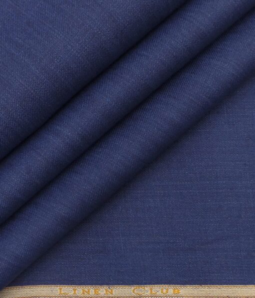 Linen Club Denim Blue 100% European Linen Self Design Unstitched 2 Piece Suit or Safari Suit Fabric (3 M)