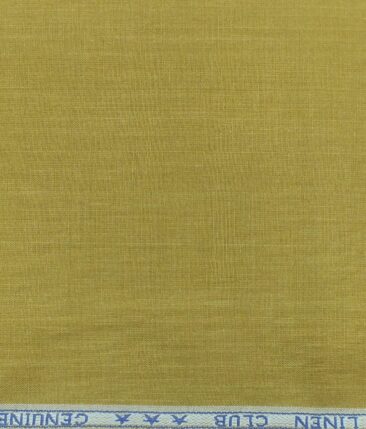 Linen Club Mustard Yellow 100% European Linen Self Design Unstitched 2 Piece Suit or Safari Suit Fabric (3 M)