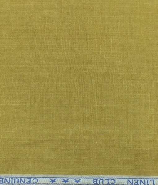 Linen Club Mustard Yellow 100% European Linen Self Design Unstitched 2 Piece Suit or Safari Suit Fabric (3 M)