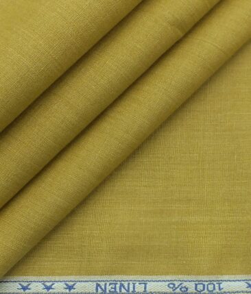 Linen Club Mustard Yellow 100% European Linen Self Design Unstitched 2 Piece Suit or Safari Suit Fabric (3 M)