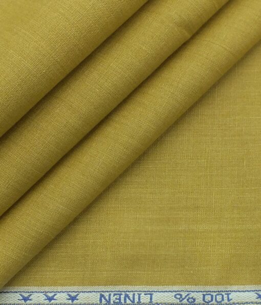 Linen Club Mustard Yellow 100% European Linen Self Design Unstitched 2 Piece Suit or Safari Suit Fabric (3 M)