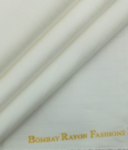Bombay Rayon White 100% Pure Cotton Self Squared Structure Shirt Fabric (1.60 M)
