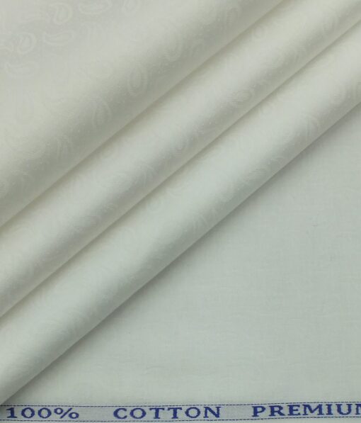 BVM White 100% Premium Cotton Paisley  Jacquard Structure Shirt Fabric (1.60 M)