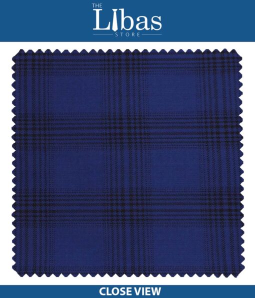 Cadini Italy by Siyaram's Bright Royal Blue Broad Checks Poly Viscose Trouser or Blazer or 3 Piece Suit Fabric (Unstitched - 1.25 Mtr)