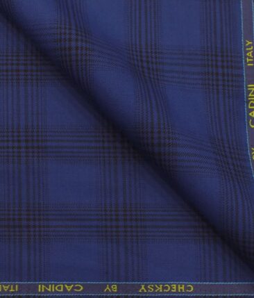 Cadini Italy by Siyaram's Bright Royal Blue Broad Checks Poly Viscose Trouser or Blazer or 3 Piece Suit Fabric (Unstitched - 1.25 Mtr)