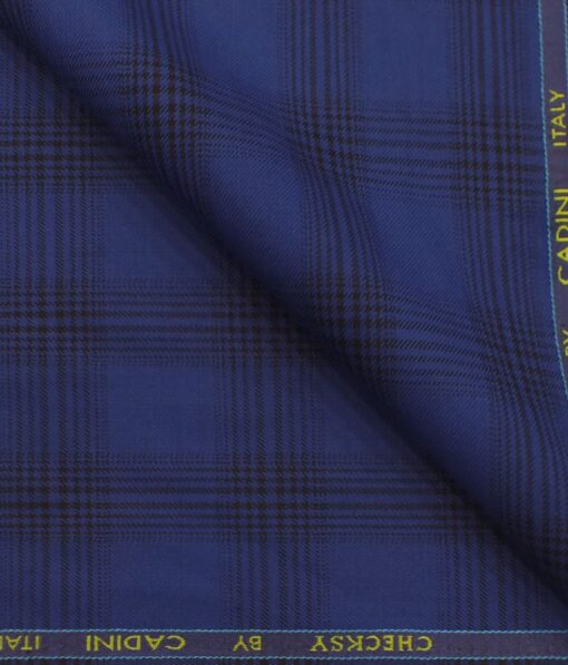 Cadini Italy by Siyaram's Bright Royal Blue Broad Checks Poly Viscose Trouser or Blazer or 3 Piece Suit Fabric (Unstitched - 1.25 Mtr)