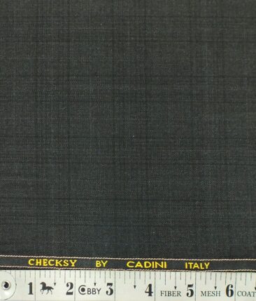 Cadini Italy by Siyaram's Dark Grey Self Checks Poly Viscose Trouser or 3 Piece Suit Fabric (Unstitched - 1.25 Mtr)