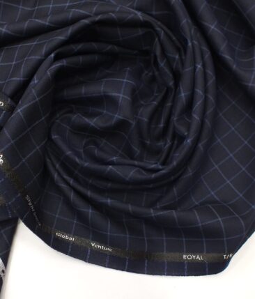 Cadini Italy by Siyaram's Dark Royal Blue Checks Terry Rayon Trouser or 3 Piece Suit Fabric (Unstitched - 1.25 Mtr)