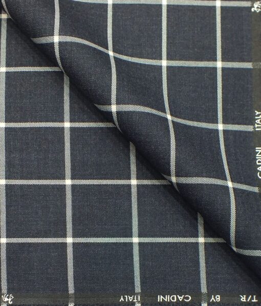 Cadini Italy by Siyaram's Dark Greyish Blue Broad Checks Terry Rayon Trouser or 3 Piece Suit Fabric (Unstitched - 1.25 Mtr)