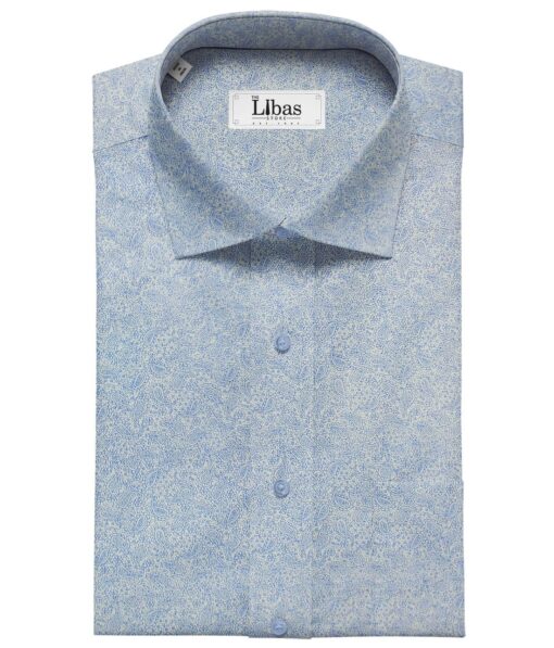 Exquisite  White Base Pure Cotton Blue Paisley Print Shirt Fabric (1.60 M)