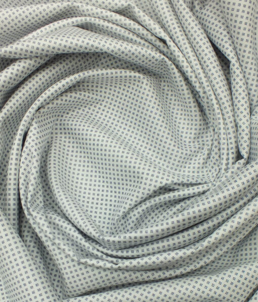 Exquisite  White Base Pure Cotton Blue Printed Shirt Fabric (1.60 M)