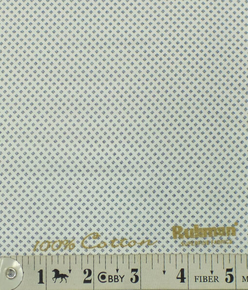 Exquisite  White Base Pure Cotton Blue Printed Shirt Fabric (1.60 M)