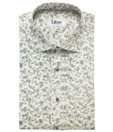 Exquisite  White Base Pure Cotton Grey Floral Printed Shirt Fabric (1.60 M)