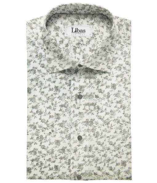 Exquisite  White Base Pure Cotton Grey Floral Printed Shirt Fabric (1.60 M)
