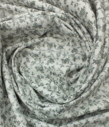 Exquisite  White Base Pure Cotton Grey Floral Printed Shirt Fabric (1.60 M)