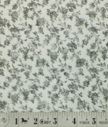 Exquisite  White Base Pure Cotton Grey Floral Printed Shirt Fabric (1.60 M)