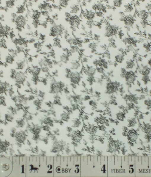 Exquisite  White Base Pure Cotton Grey Floral Printed Shirt Fabric (1.60 M)