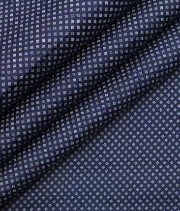 Exquisite  Royal Blue Base Pure Cotton White Print Shirt Fabric (1.60 M)