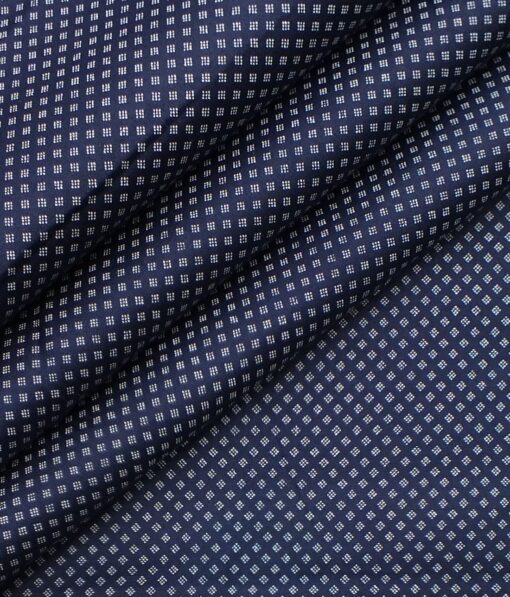 Exquisite  Royal Blue Base Pure Cotton White Print Shirt Fabric (1.60 M)