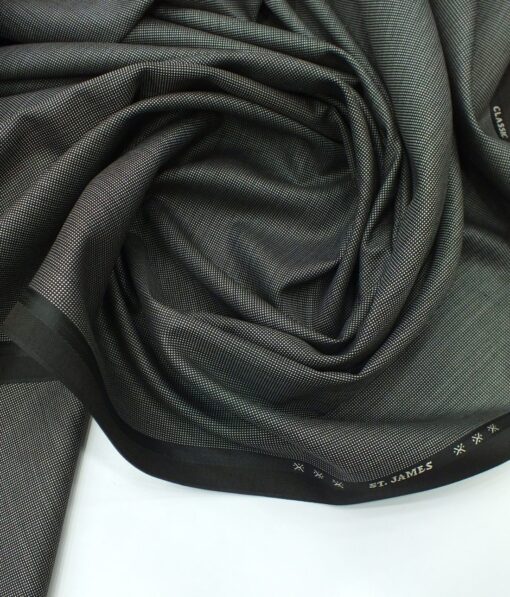 J.Hampstead by Siyaram's Blackish Grey Dotted Structured Poly Viscose Trouser or 3 Piece Suit Fabric (Unstitched - 1.25 Mtr)