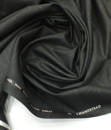 J.Hampstead by Siyaram's Dark Grey Broad Checks Poly Viscose Trouser or 3 Piece Suit Fabric (Unstitched - 1.25 Mtr)