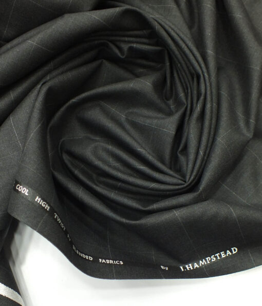 J.Hampstead by Siyaram's Dark Grey Broad Checks Poly Viscose Trouser or 3 Piece Suit Fabric (Unstitched - 1.25 Mtr)