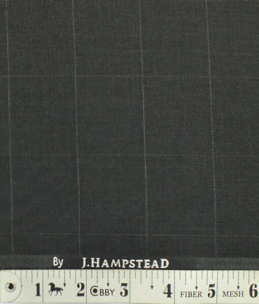 J.Hampstead by Siyaram's Dark Grey Broad Checks Poly Viscose Trouser or 3 Piece Suit Fabric (Unstitched - 1.25 Mtr)