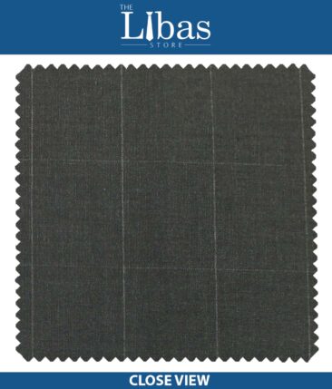 J.Hampstead by Siyaram's Dark Grey Broad Checks Poly Viscose Trouser or 3 Piece Suit Fabric (Unstitched - 1.25 Mtr)