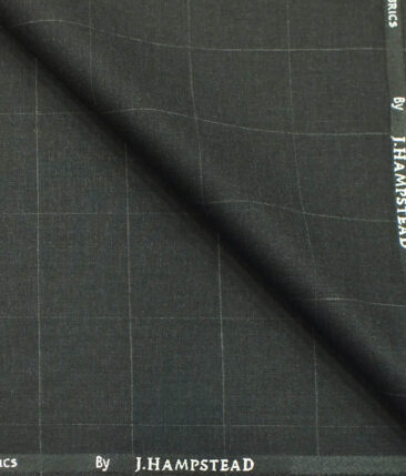 J.Hampstead by Siyaram's Dark Grey Broad Checks Poly Viscose Trouser or 3 Piece Suit Fabric (Unstitched - 1.25 Mtr)
