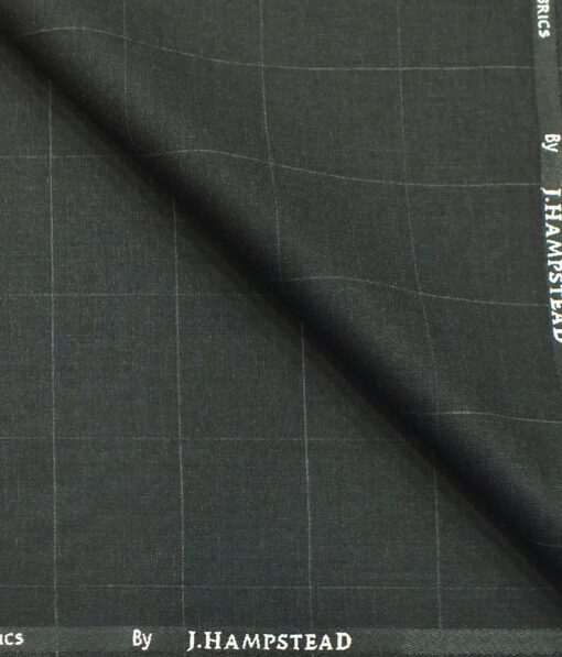 J.Hampstead by Siyaram's Dark Grey Broad Checks Poly Viscose Trouser or 3 Piece Suit Fabric (Unstitched - 1.25 Mtr)