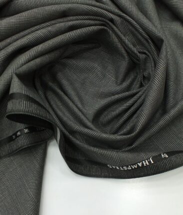 J.Hampstead by Siyaram's Dark Grey Self Broad Checks Poly Viscose Trouser or 3 Piece Suit Fabric (Unstitched - 1.25 Mtr)