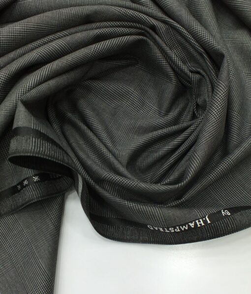 J.Hampstead by Siyaram's Dark Grey Self Broad Checks Poly Viscose Trouser or 3 Piece Suit Fabric (Unstitched - 1.25 Mtr)