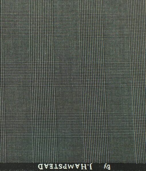 J.Hampstead by Siyaram's Dark Grey Self Broad Checks Poly Viscose Trouser or 3 Piece Suit Fabric (Unstitched - 1.25 Mtr)