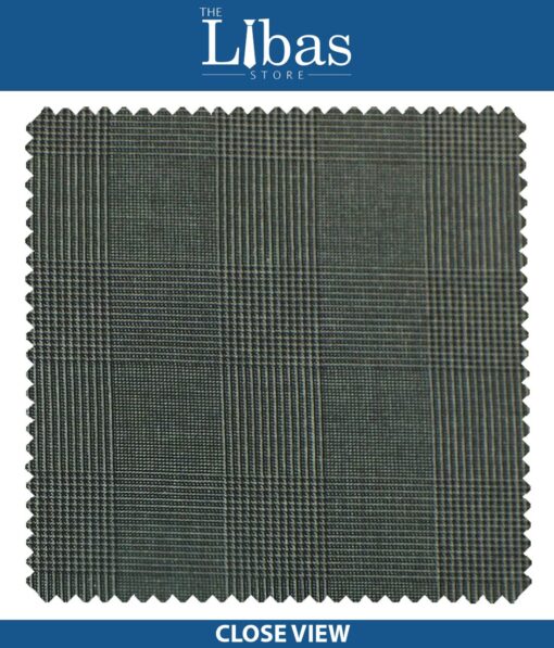 J.Hampstead by Siyaram's Dark Grey Self Broad Checks Poly Viscose Trouser or 3 Piece Suit Fabric (Unstitched - 1.25 Mtr)