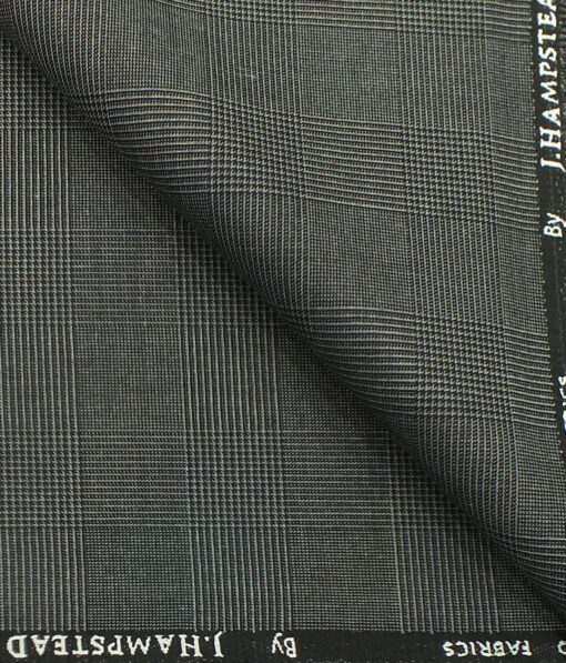 J.Hampstead by Siyaram's Dark Grey Self Broad Checks Poly Viscose Trouser or 3 Piece Suit Fabric (Unstitched - 1.25 Mtr)