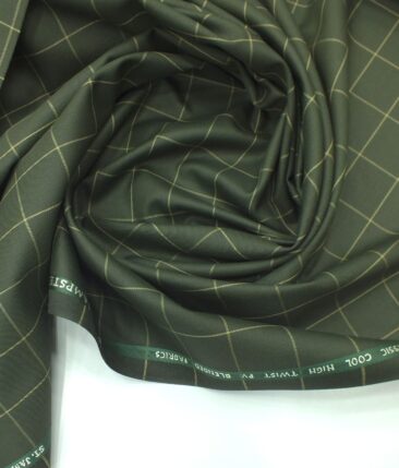 J.Hampstead by Siyaram's Juniper Green Broad Checks Poly Viscose Trouser or 3 Piece Suit Fabric (Unstitched - 1.25 Mtr)
